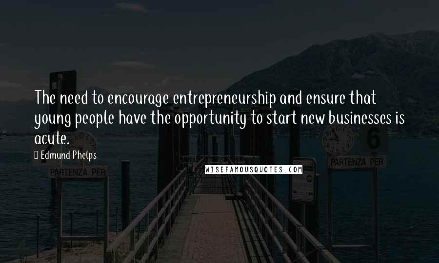 Edmund Phelps quotes: The need to encourage entrepreneurship and ensure that young people have the opportunity to start new businesses is acute.