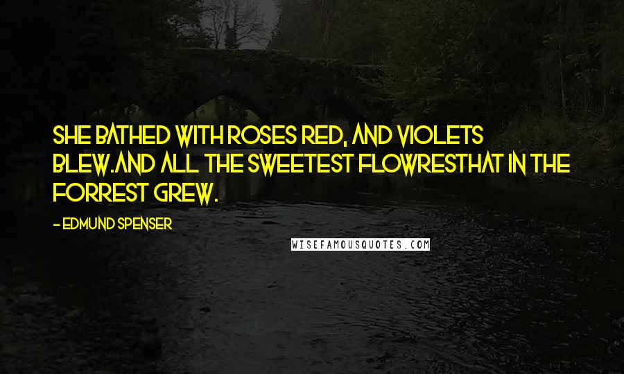 Edmund Spenser quotes: She bathed with roses red, And violets blew.And all the sweetest flowresThat in the forrest grew.