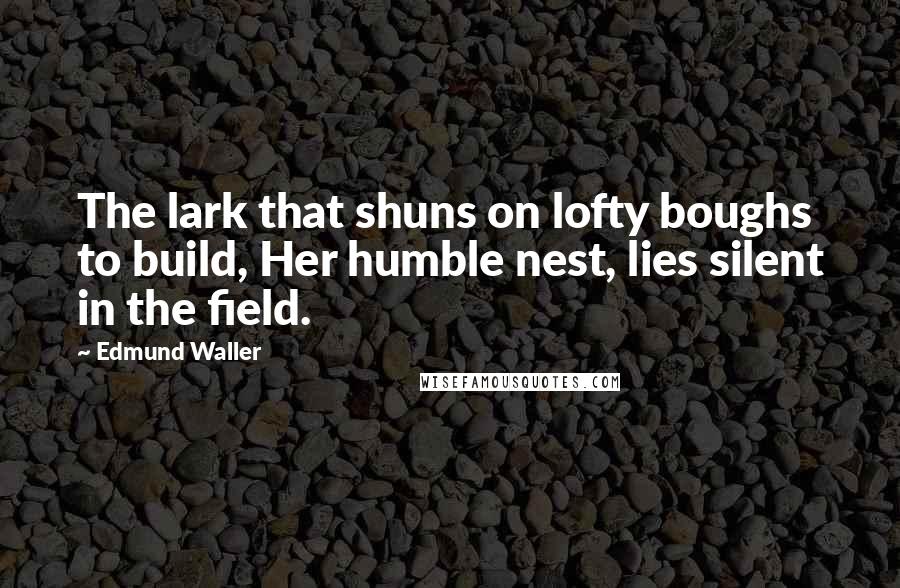 Edmund Waller quotes: The lark that shuns on lofty boughs to build, Her humble nest, lies silent in the field.