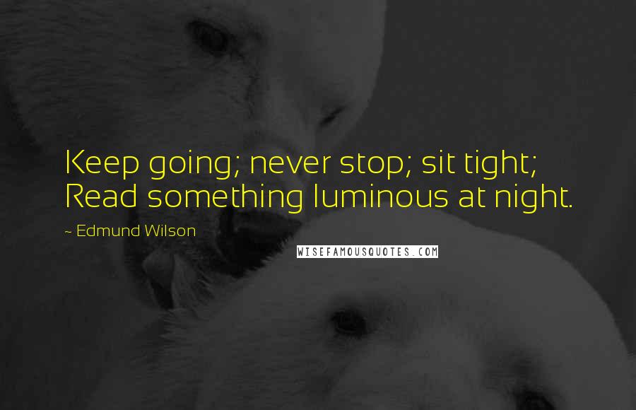 Edmund Wilson quotes: Keep going; never stop; sit tight; Read something luminous at night.