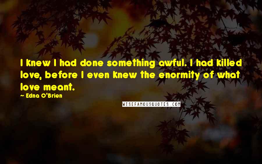 Edna O'Brien quotes: I knew I had done something awful. I had killed love, before I even knew the enormity of what love meant.