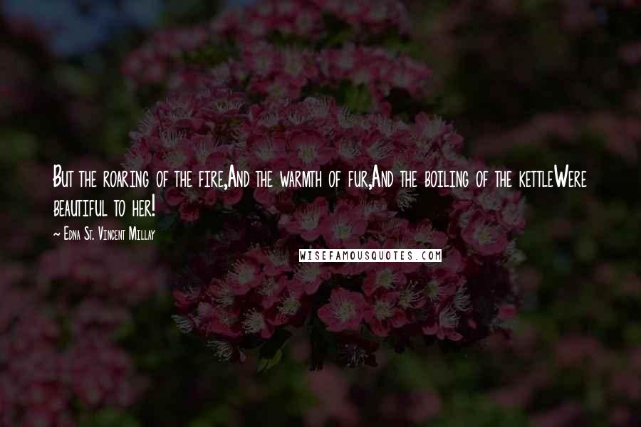 Edna St. Vincent Millay quotes: But the roaring of the fire,And the warmth of fur,And the boiling of the kettleWere beautiful to her!