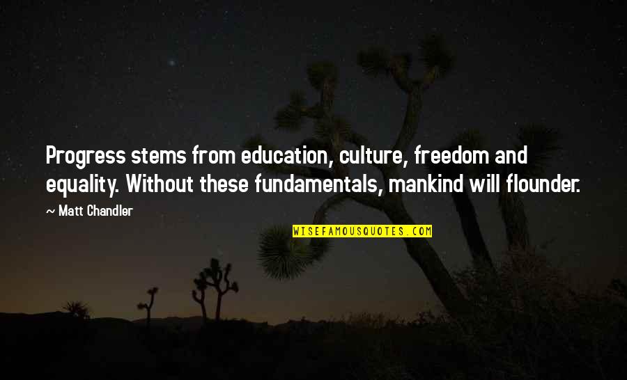 Education Equality Quotes By Matt Chandler: Progress stems from education, culture, freedom and equality.