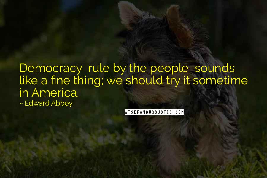 Edward Abbey quotes: Democracy rule by the people sounds like a fine thing; we should try it sometime in America.