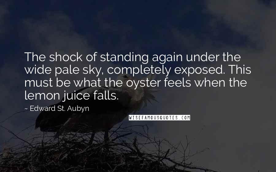 Edward St. Aubyn quotes: The shock of standing again under the wide pale sky, completely exposed. This must be what the oyster feels when the lemon juice falls.