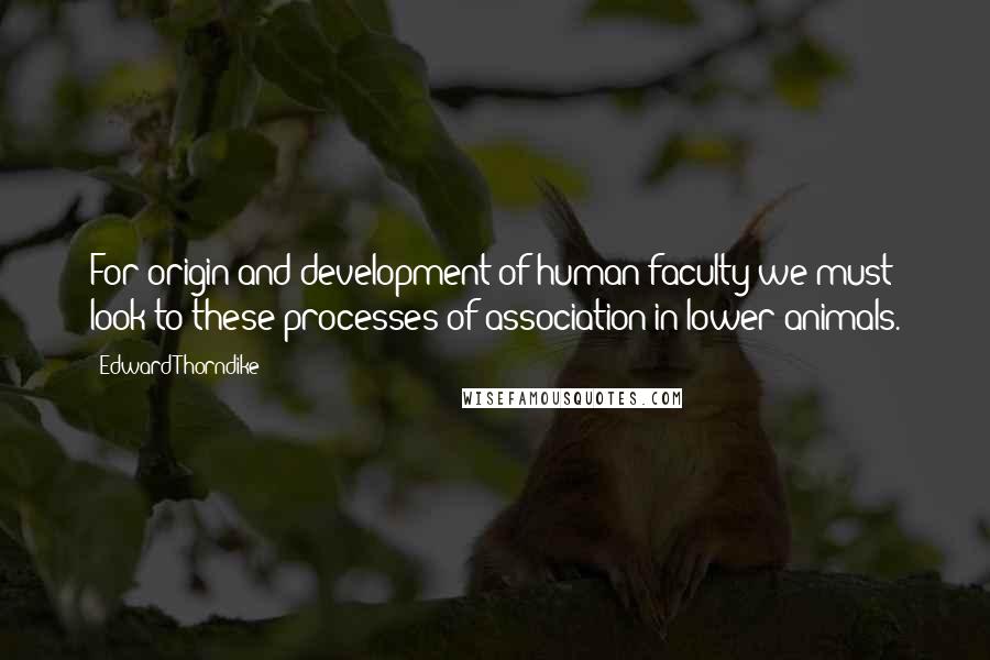 Edward Thorndike quotes: For origin and development of human faculty we must look to these processes of association in lower animals.