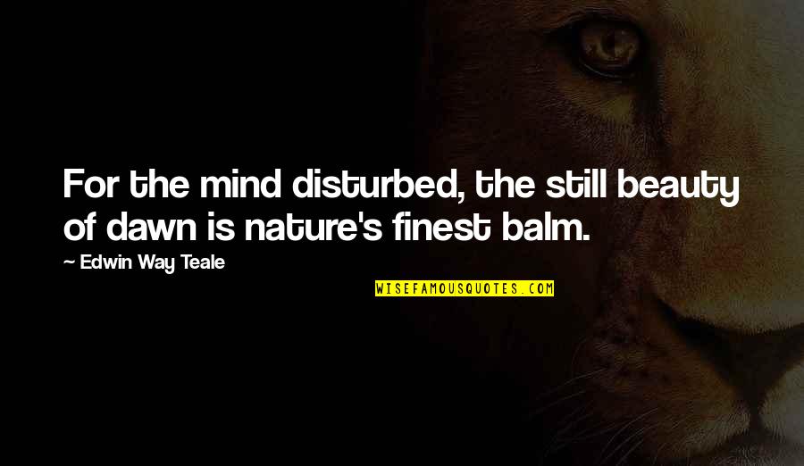 Edwin Teale Quotes By Edwin Way Teale: For the mind disturbed, the still beauty of