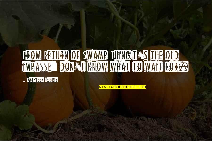 Een Kaars Quotes By Kathleen Norris: From Return of Swamp ThingIt's the old impasse:I