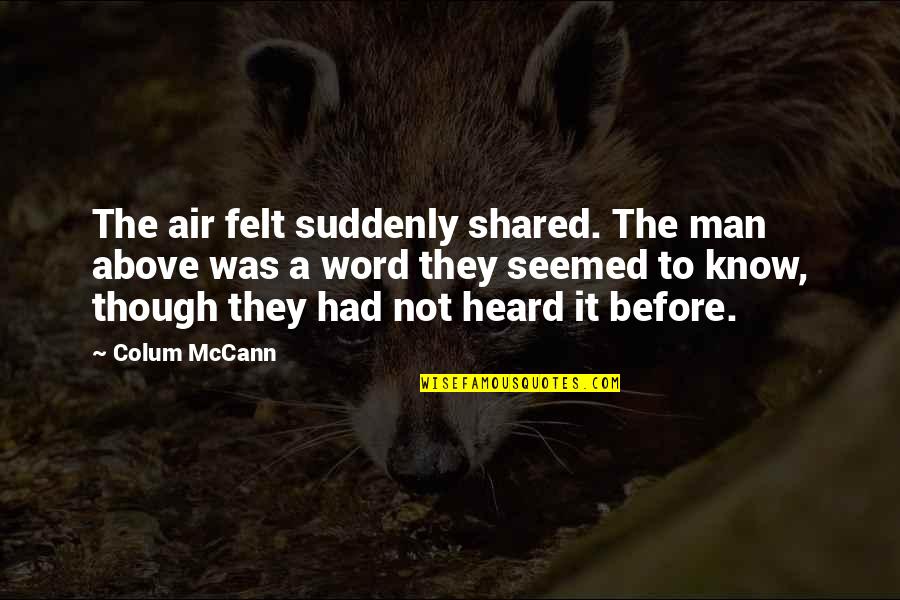 Effat Saleh Quotes By Colum McCann: The air felt suddenly shared. The man above