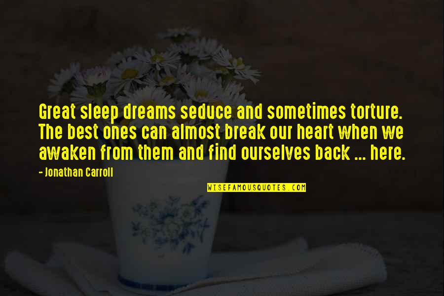 Effetti Plates Quotes By Jonathan Carroll: Great sleep dreams seduce and sometimes torture. The