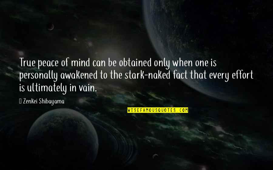 Effort In Vain Quotes By Zenkei Shibayama: True peace of mind can be obtained only Effort In Vain Quotes By Zenkei Shibayama: True peace of mind can be obtained only
