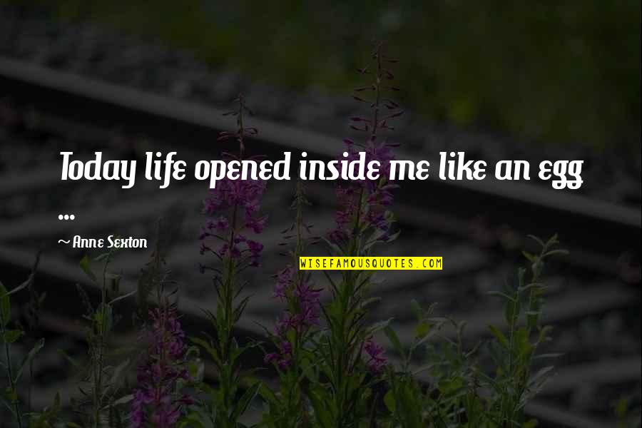 Egg Quotes By Anne Sexton: Today life opened inside me like an egg Egg Quotes By Anne Sexton: Today life opened inside me like an egg