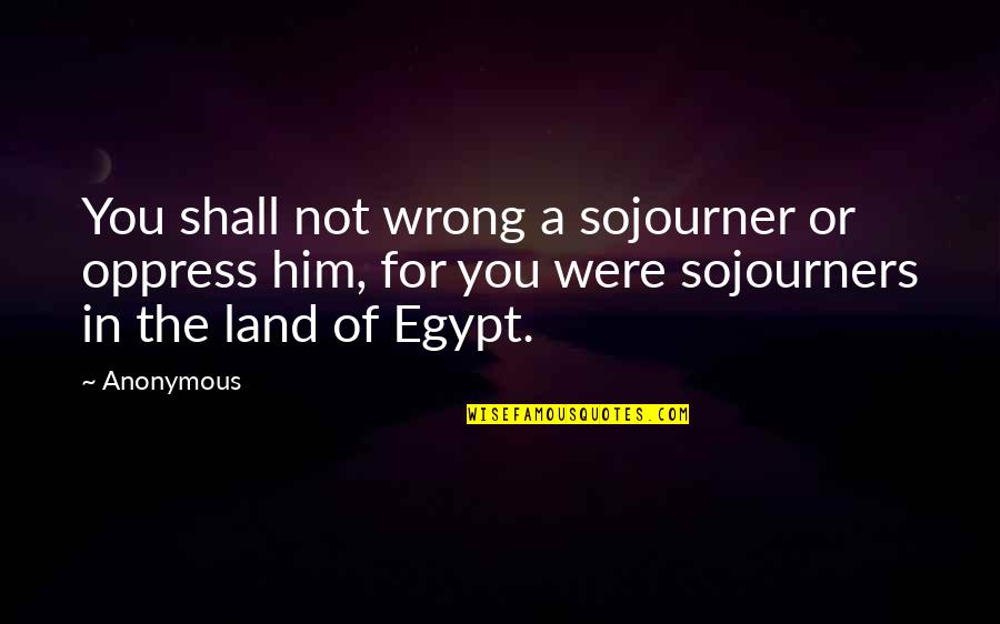 Egypt Quotes By Anonymous: You shall not wrong a sojourner or oppress