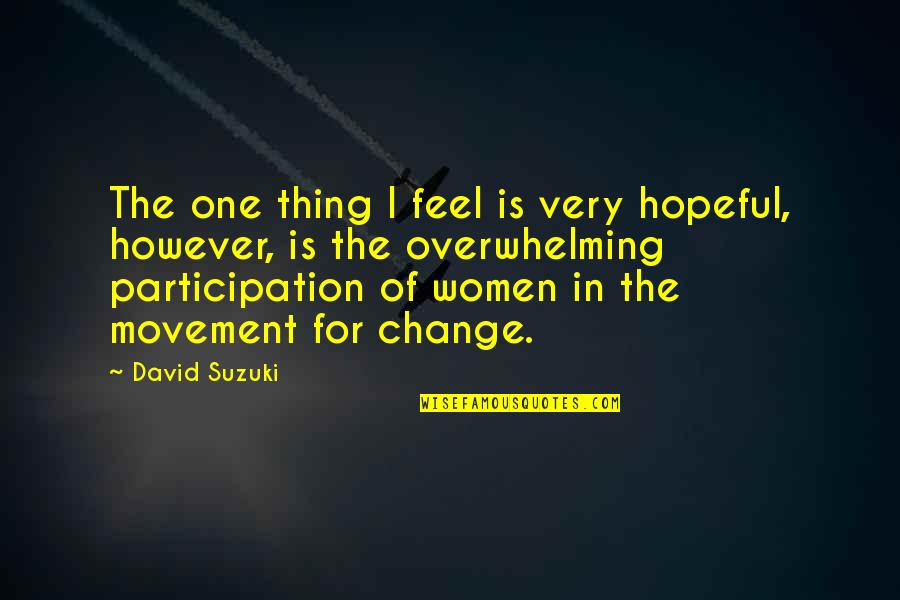 Eickert Shears Quotes By David Suzuki: The one thing I feel is very hopeful, Eickert Shears Quotes By David Suzuki: The one thing I feel is very hopeful,
