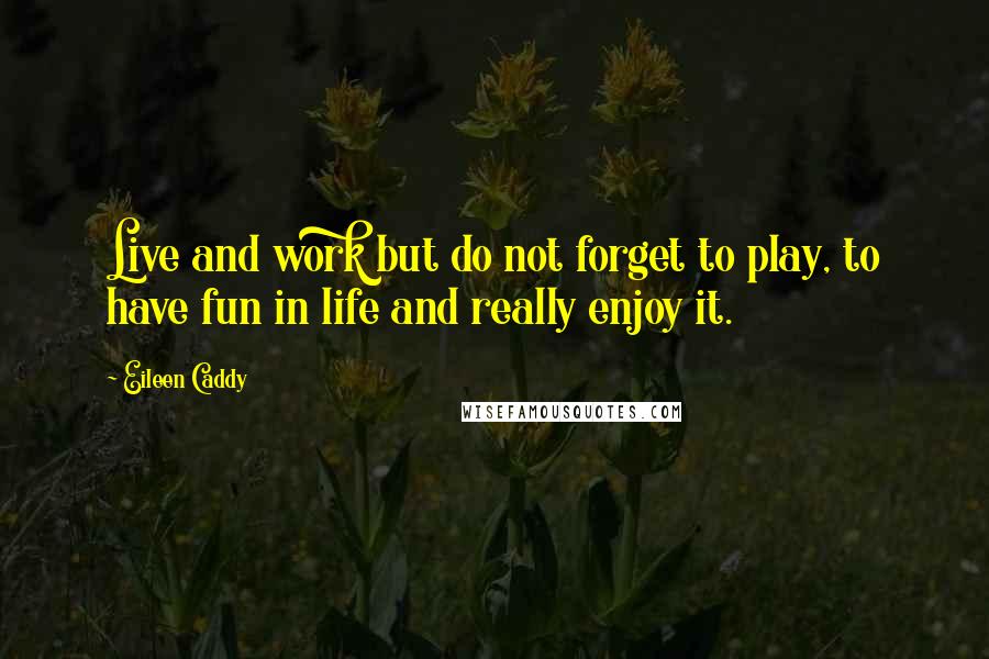 Eileen Caddy quotes: Live and work but do not forget to play, to have fun in life and really enjoy it.