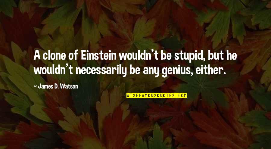 Einstein Genius Quotes By James D. Watson: A clone of Einstein wouldn't be stupid, but Einstein Genius Quotes By James D. Watson: A clone of Einstein wouldn't be stupid, but