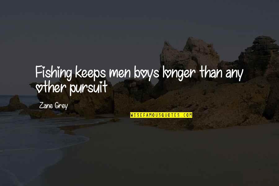 Eirinn Go Brach Quotes By Zane Grey: Fishing keeps men boys longer than any other