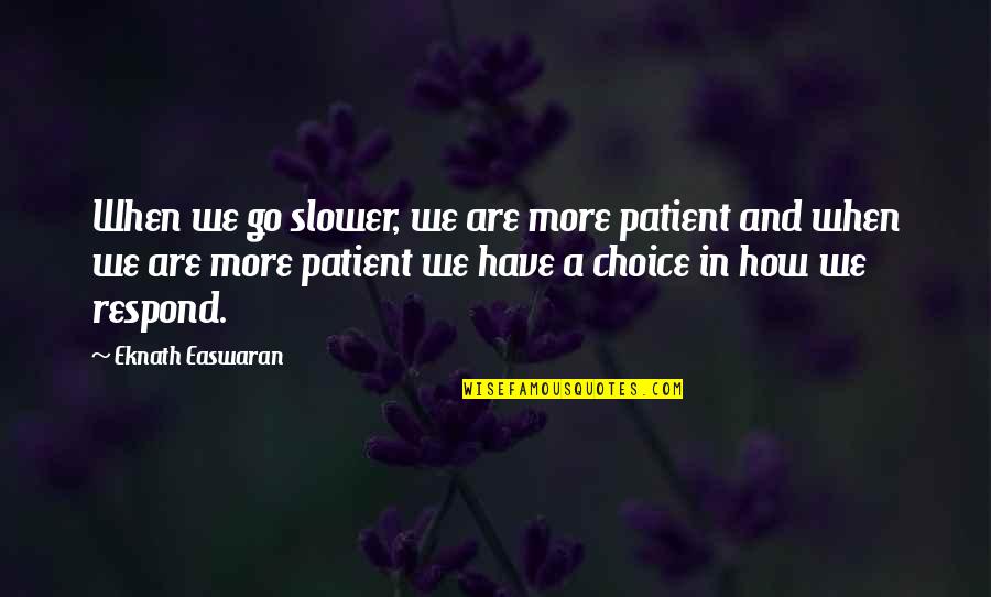 Eknath Quotes By Eknath Easwaran: When we go slower, we are more patient