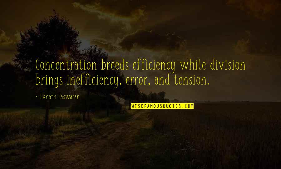 Eknath Quotes By Eknath Easwaran: Concentration breeds efficiency while division brings inefficiency, error,