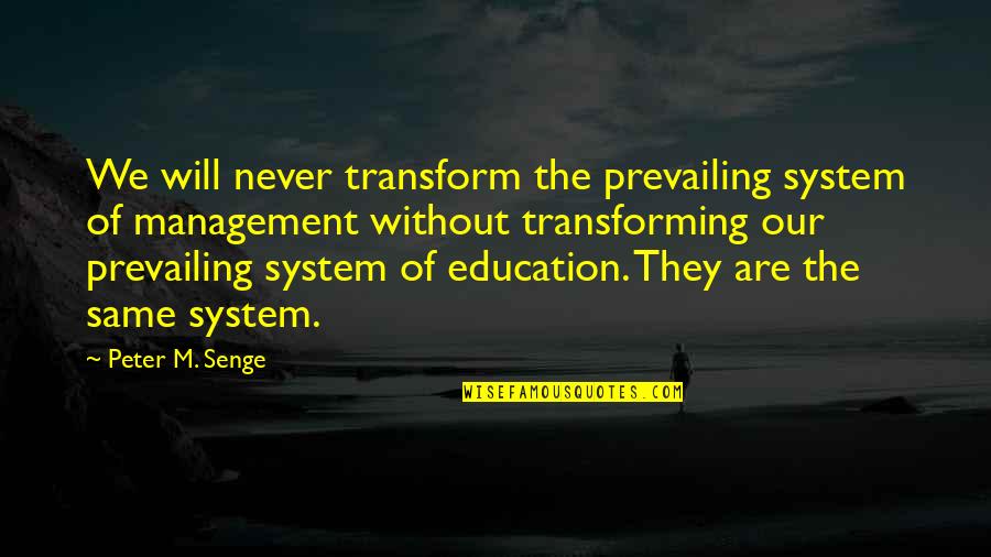 Elaine Sortino Quotes By Peter M. Senge: We will never transform the prevailing system of