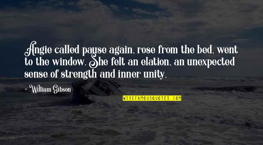 Elation Quotes By William Gibson: Angie called pause again, rose from the bed,