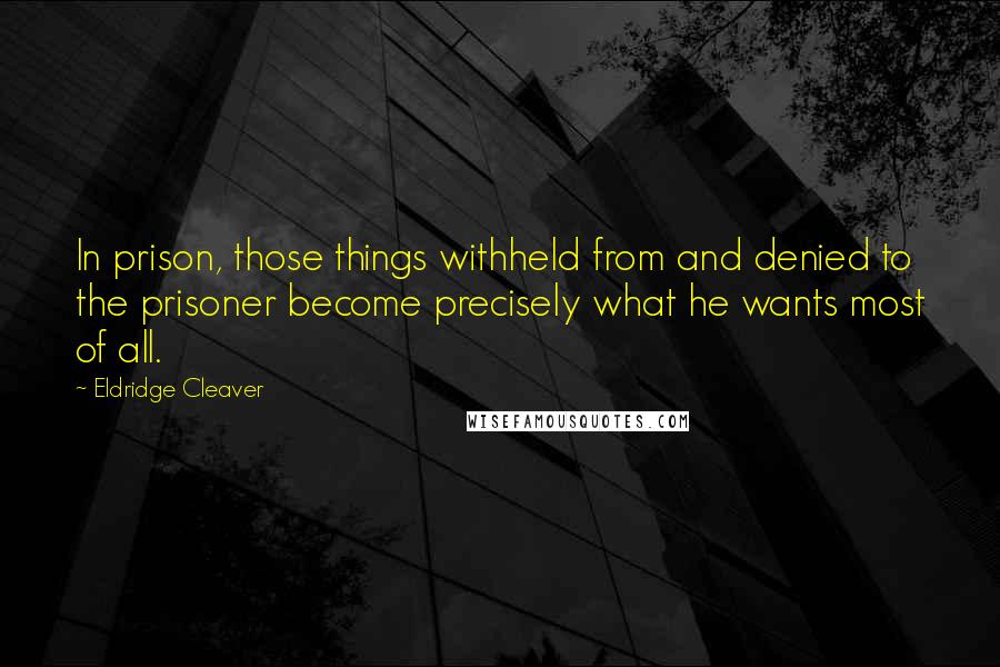 Eldridge Cleaver quotes: In prison, those things withheld from and denied to the prisoner become precisely what he wants most of all.