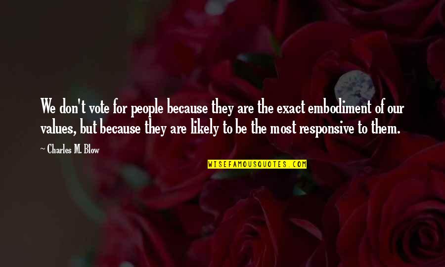 Elections And Democracy Quotes By Charles M. Blow: We don't vote for people because they are Elections And Democracy Quotes By Charles M. Blow: We don't vote for people because they are