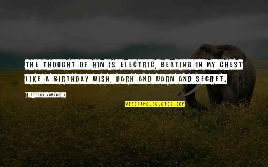 Electric Quotes By Brenna Yovanoff: The thought of him is electric, beating in