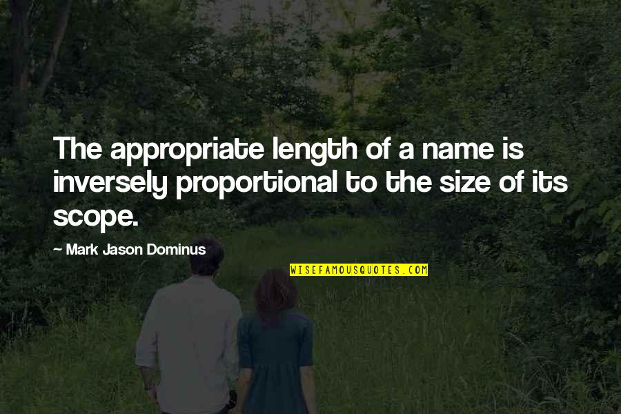 Elegant Love Quotes By Mark Jason Dominus: The appropriate length of a name is inversely