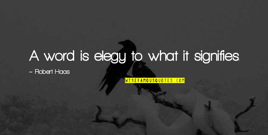 Elegy Quotes By Robert Haas: A word is elegy to what it signifies.