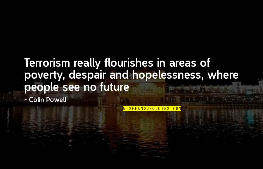 Elementary Educational Quotes By Colin Powell: Terrorism really flourishes in areas of poverty, despair Elementary Educational Quotes By Colin Powell: Terrorism really flourishes in areas of poverty, despair