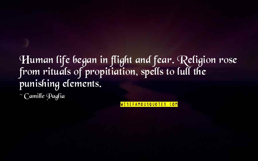 Elements Of Life Quotes By Camille Paglia: Human life began in flight and fear. Religion