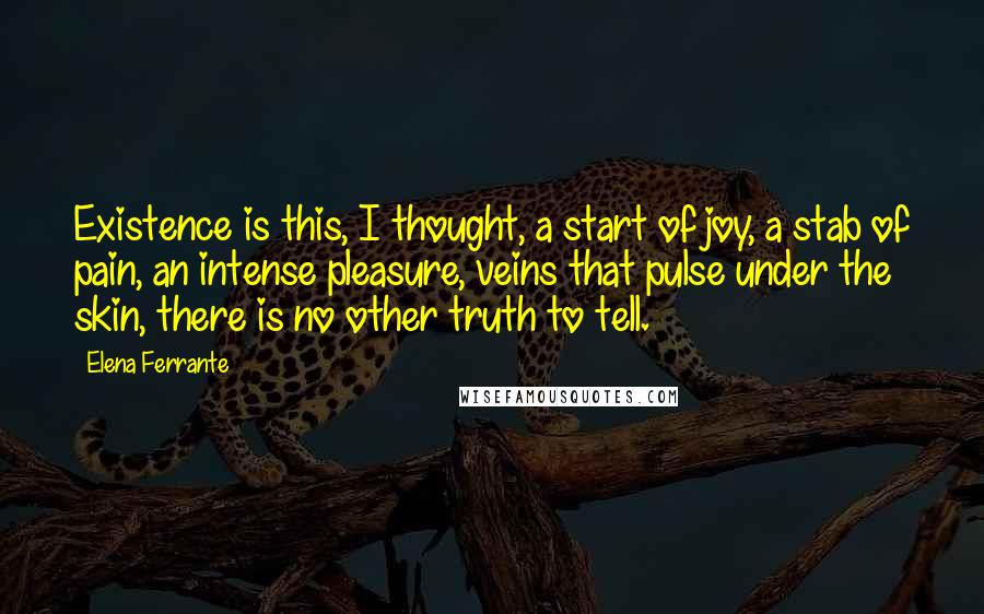 Elena Ferrante quotes: Existence is this, I thought, a start of joy, a stab of pain, an intense pleasure, veins that pulse under the skin, there is no other truth to tell.