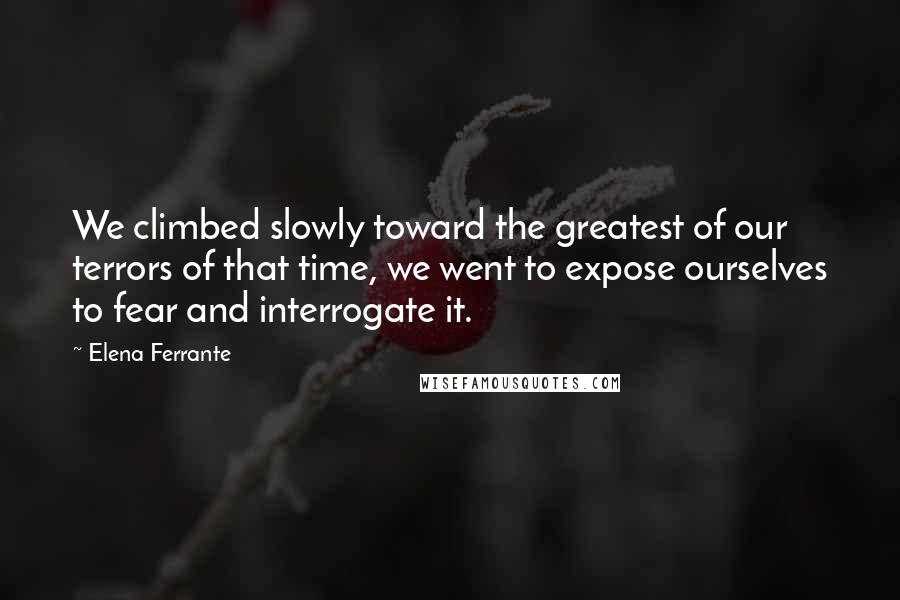 Elena Ferrante quotes: We climbed slowly toward the greatest of our terrors of that time, we went to expose ourselves to fear and interrogate it.