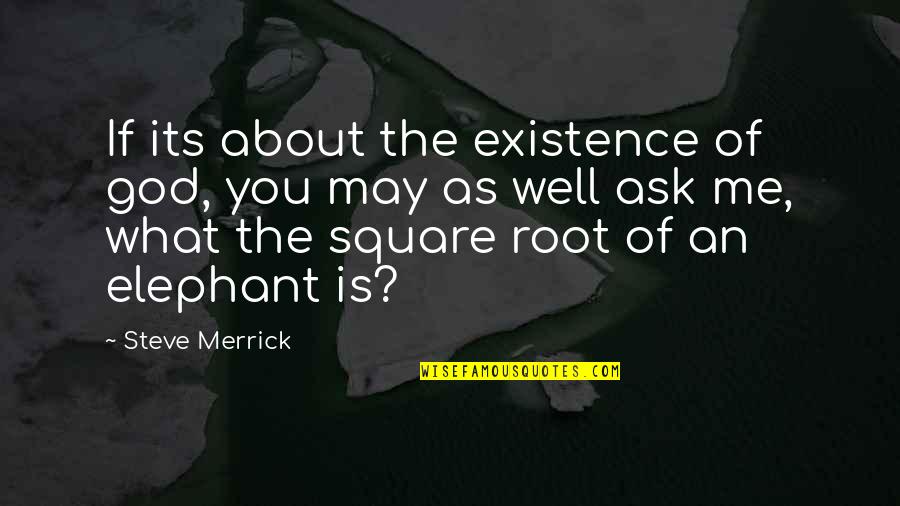 Elephant Quotes By Steve Merrick: If its about the existence of god, you