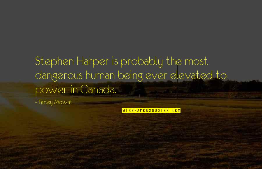Elevated Quotes By Farley Mowat: Stephen Harper is probably the most dangerous human Elevated Quotes By Farley Mowat: Stephen Harper is probably the most dangerous human