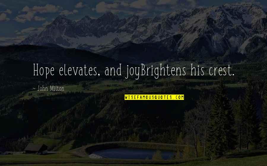 Elevates Quotes By John Milton: Hope elevates, and joyBrightens his crest.