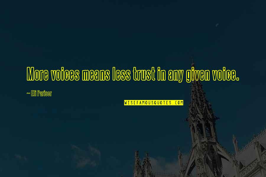 Eli Pariser Quotes By Eli Pariser: More voices means less trust in any given