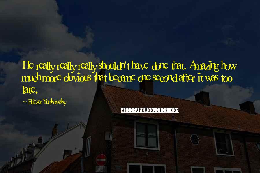 Eliezer Yudkowsky quotes: He really really really shouldn't have done that. Amazing how much more obvious that became one second after it was too late.