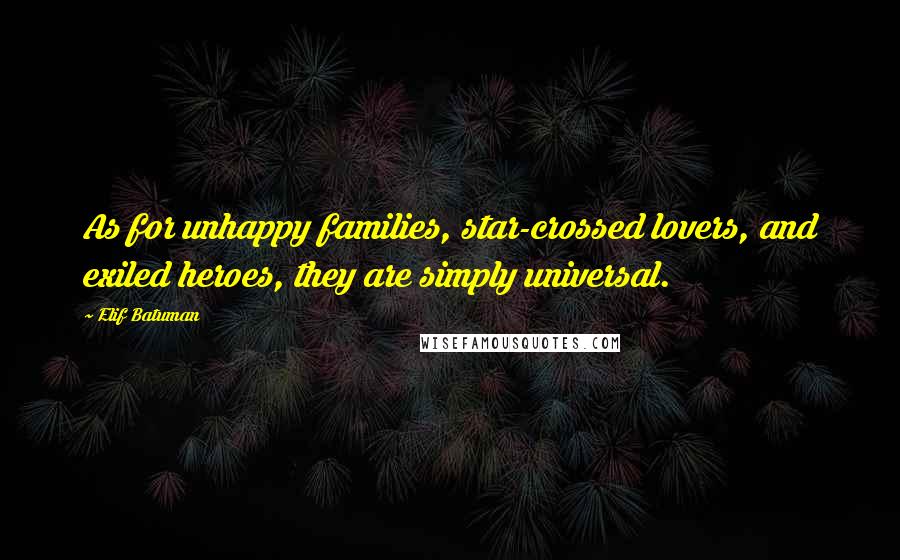 Elif Batuman quotes: As for unhappy families, star-crossed lovers, and exiled heroes, they are simply universal.