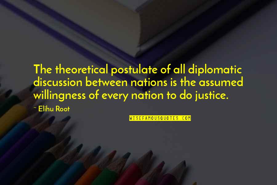 Elihu Quotes By Elihu Root: The theoretical postulate of all diplomatic discussion between