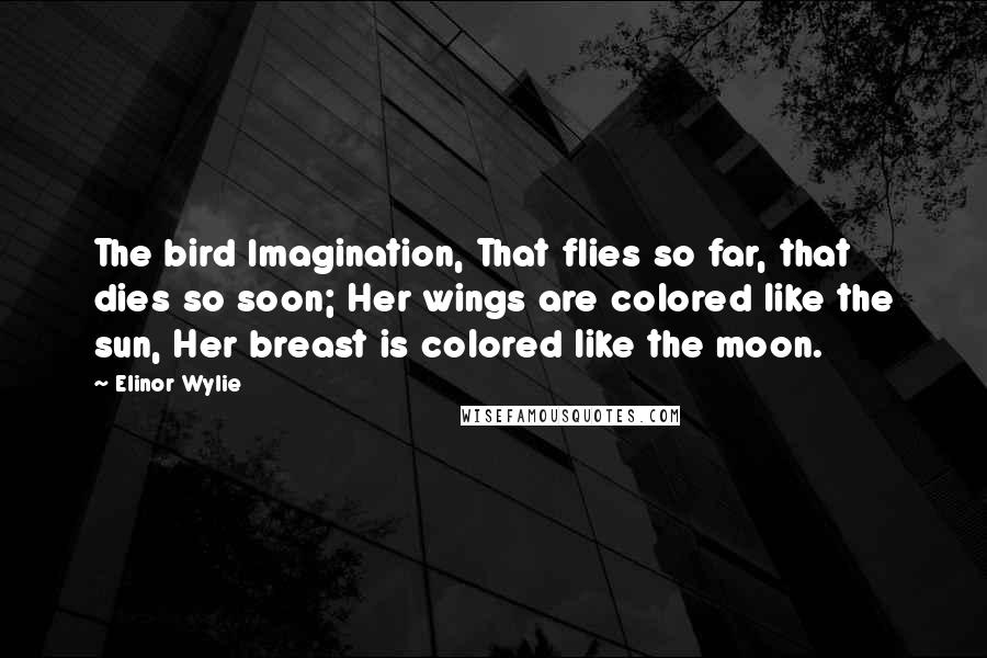 Elinor Wylie quotes: The bird Imagination, That flies so far, that dies so soon; Her wings are colored like the sun, Her breast is colored like the moon.