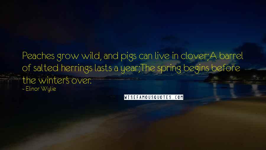 Elinor Wylie quotes: Peaches grow wild, and pigs can live in clover;A barrel of salted herrings lasts a year;The spring begins before the winter's over.