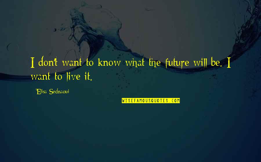 Elisa Sednaoui Quotes By Elisa Sednaoui: I don't want to know what the future Elisa Sednaoui Quotes By Elisa Sednaoui: I don't want to know what the future