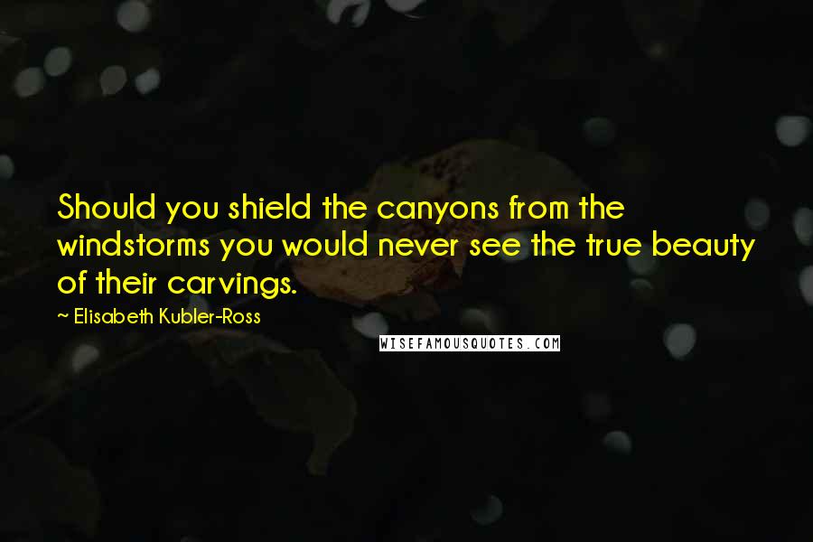 Elisabeth Kubler-Ross quotes: Should you shield the canyons from the windstorms you would never see the true beauty of their carvings.