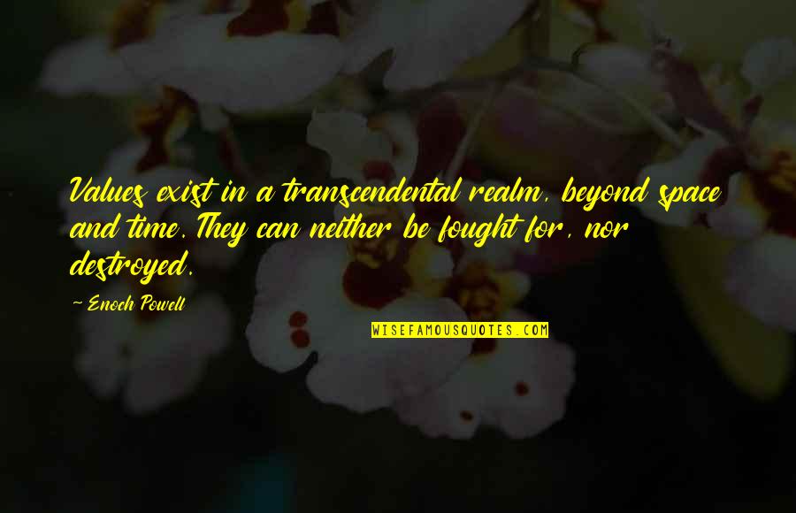 Elisaskill Quotes By Enoch Powell: Values exist in a transcendental realm, beyond space Elisaskill Quotes By Enoch Powell: Values exist in a transcendental realm, beyond space