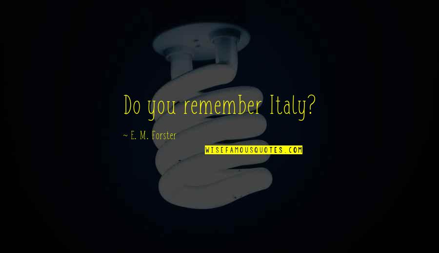 Elite And Money Quotes By E. M. Forster: Do you remember Italy?