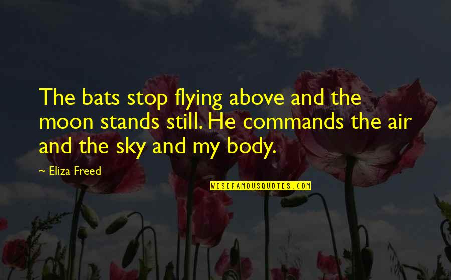 Eliza Quotes By Eliza Freed: The bats stop flying above and the moon Eliza Quotes By Eliza Freed: The bats stop flying above and the moon