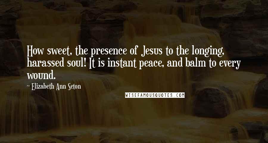 Elizabeth Ann Seton quotes: How sweet, the presence of Jesus to the longing, harassed soul! It is instant peace, and balm to every wound.