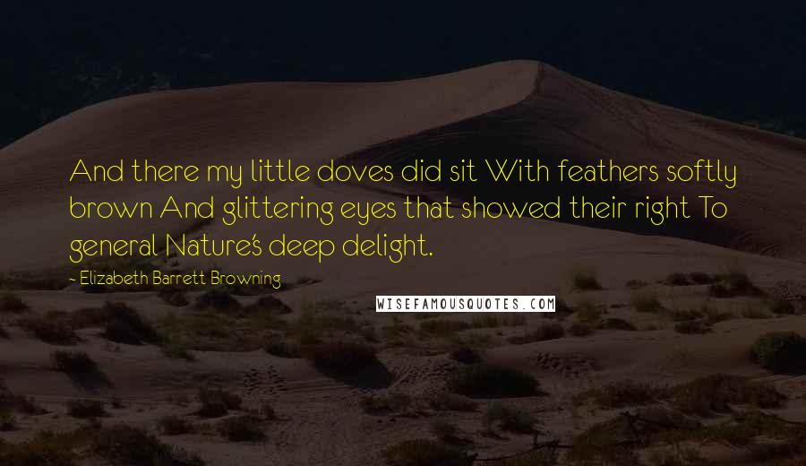 Elizabeth Barrett Browning quotes: And there my little doves did sit With feathers softly brown And glittering eyes that showed their right To general Nature's deep delight.